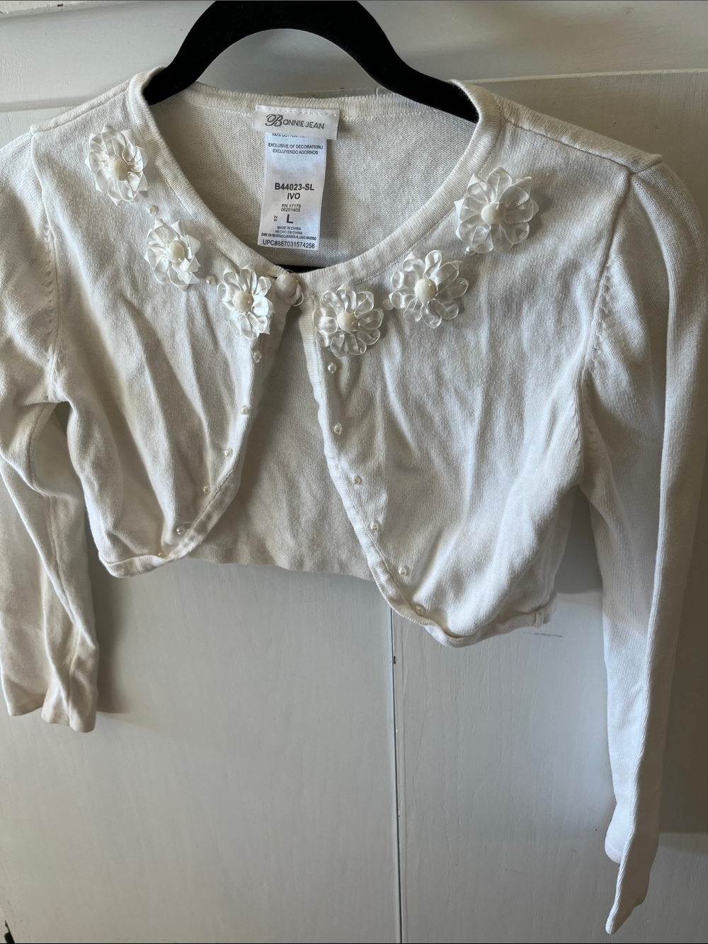 Bonnie Jean Ivory Flower-Appliqué Cropped Cardigan